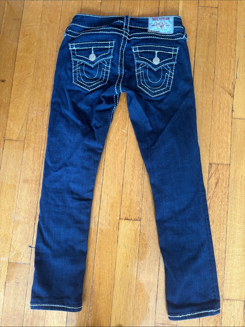 True Religion Dark Blue Skinny Jeans with Contrast Stitching